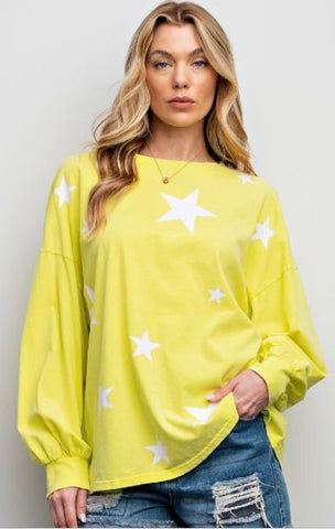 Star Printed Mineral Washed Top