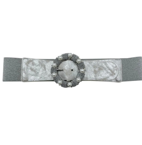 Elastic Belt with Pearl Buckle