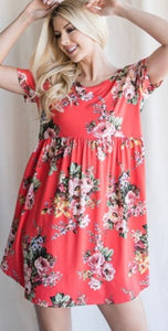 Tomato Red Floral Print Dress