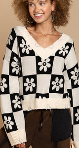 Black Cream Flower Sweater