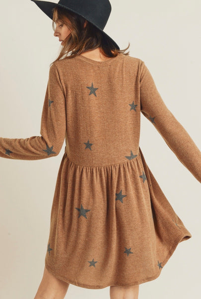Camel Sweater Dress with Stars
