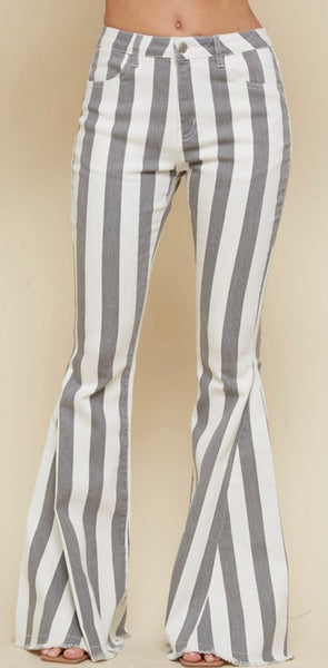 Charcoal/Cream Striped Bell Bottoms