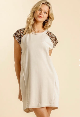 French Terry Dress with Animal Print Sleeves