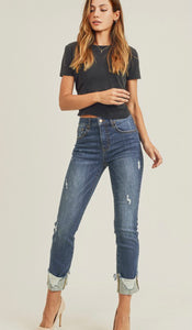 High Rise Frayed Cuff Jeans
