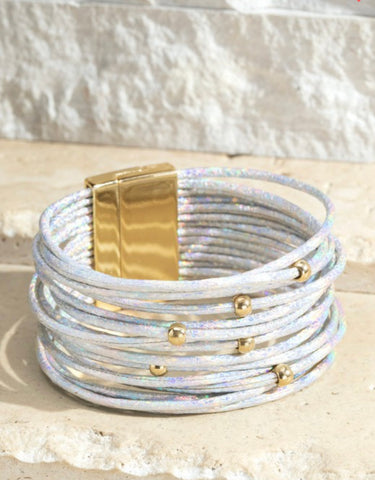 White Metallic Multi Strand Bracelet
