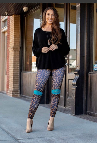 Leopard Print Leggings with Jade Lace Knee Holes
