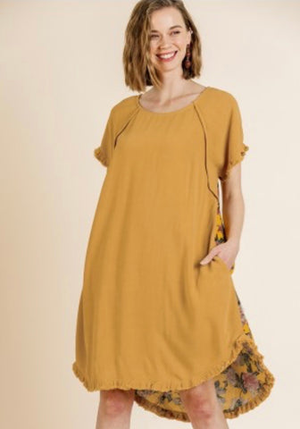 Mustard Dress with Floral Back