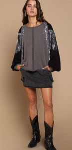 French Terry Shiny Fringe Top