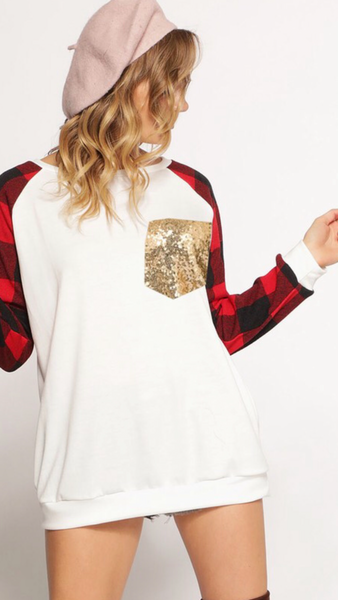 Red and Ivory Pull Over Top