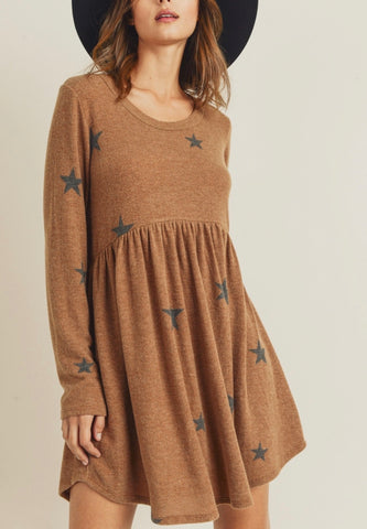 Camel Sweater Dress with Stars