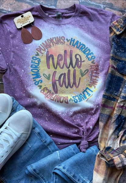 Hello Fall Purple Bleach T-Shirt