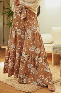 Taupe Floral Palazzo Pants