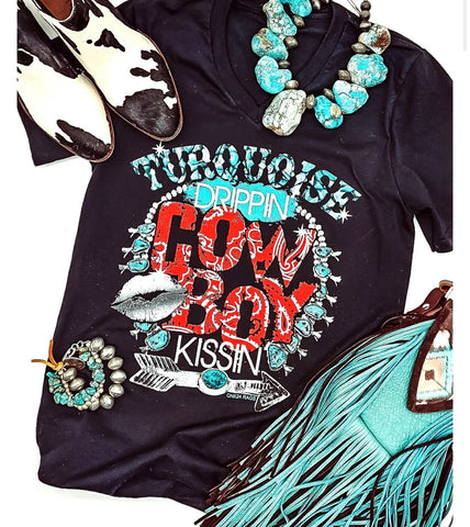 Turquoise Dripping Cowboy Kissing T-shirt