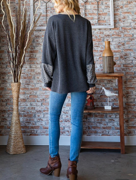 Urban Rib & Animal Print Contrast Top