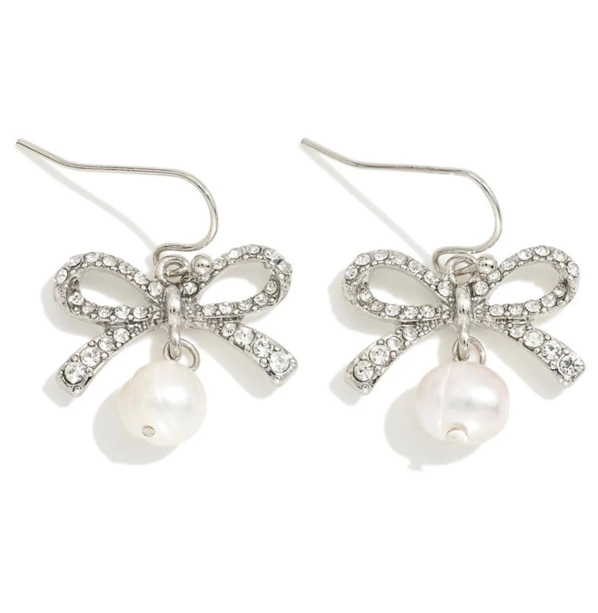 Rhinestone Bow Earrings with Pearl