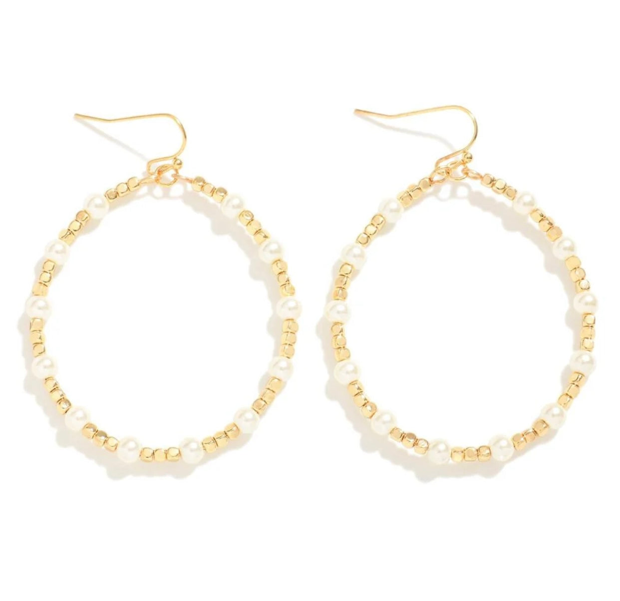 Beaded Hoops with Pearl and Metal Tones