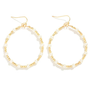 Beaded Hoops with Pearl and Metal Tones