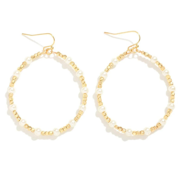 Beaded Hoops with Pearl and Metal Tones