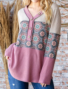 Mauve Geometric Waffle Top