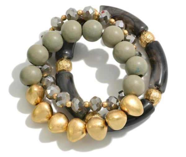 Three Strand Glass & Acrylic Bracelet