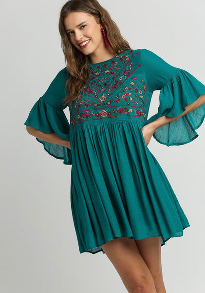 Peacock Embroidered Dress