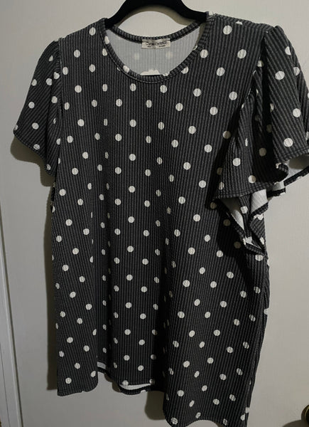 Charcoal Gray Polka Dot Rib Knit Top