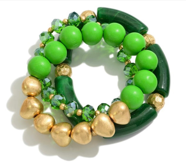 Three Strand Glass & Acrylic Bracelet