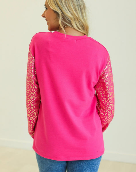 Sequin Santa Leopard Sleeve Sweatshirt