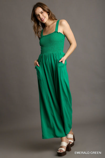 Emerald Green Smocked Jumpsuit