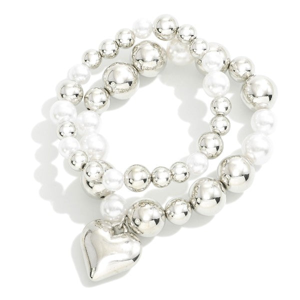 Pearl & Metal with Heart Bracelet