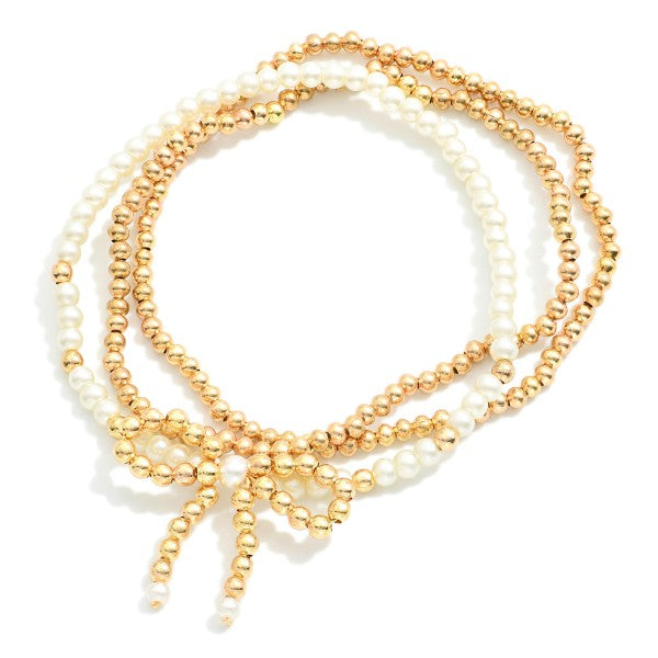 Pearl & Metal Beaded Bow Bracelet