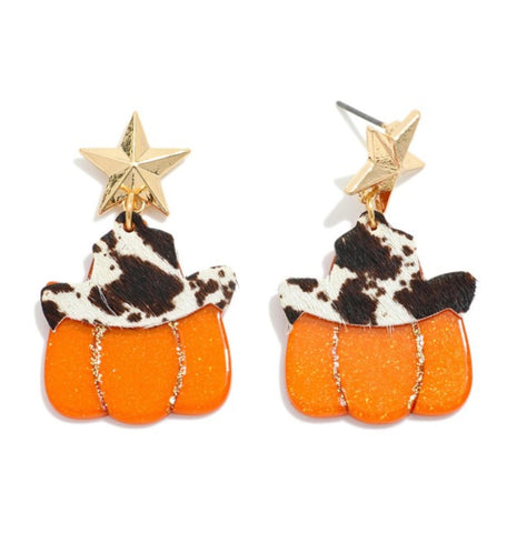 Pumpkin Cowboy Hat Earrings