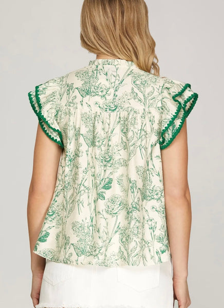 Floral Ruffle Sleeve Top