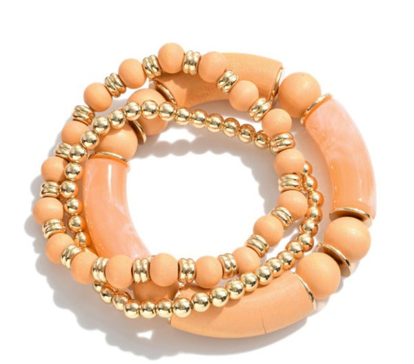 Three Strand Acrylic & Gold Tone Bracelet