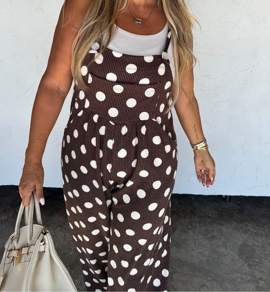 Ribbed Polka Dot Overalls
