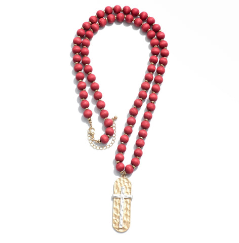 Red Wooden Bead Necklace