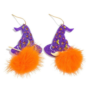 Purple Halloween Hat Earrings