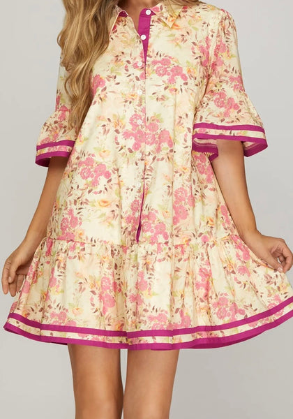 Rose/Fuchsia Floral Dress