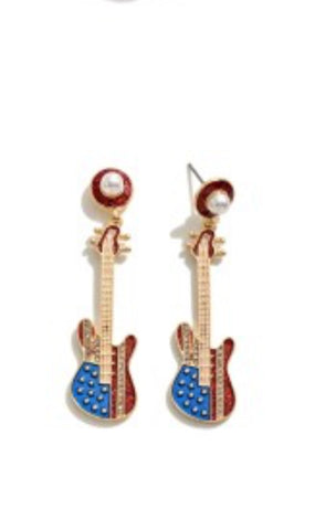 Rhinestone Guitar Earrings