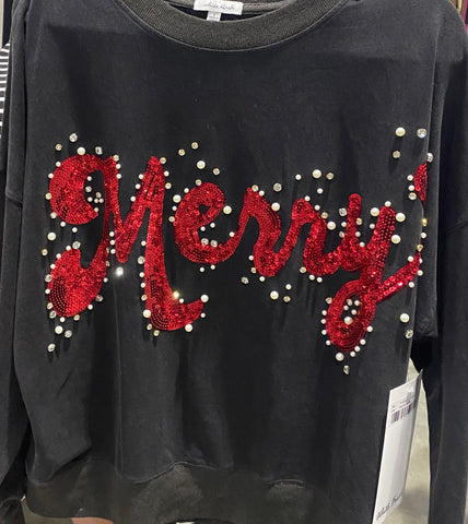 Red Sequin Merry  Sweatshirt