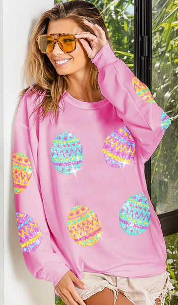 Pink Sequin Easter Egg Pullover