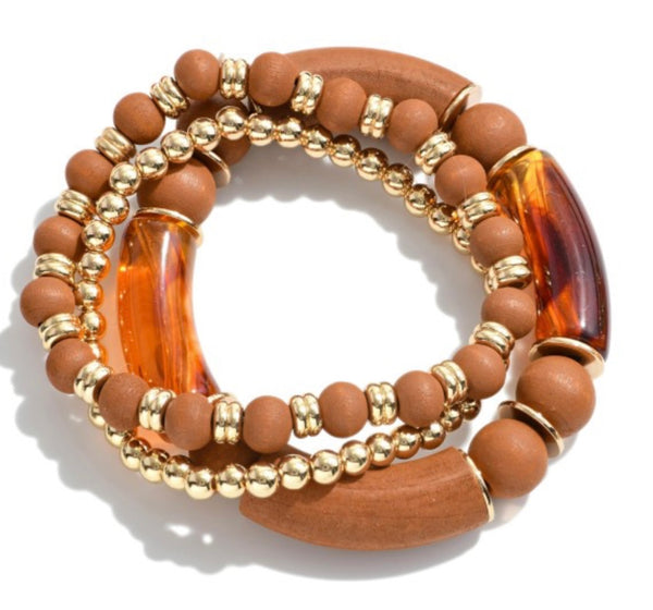 Three Strand Acrylic & Gold Tone Bracelet