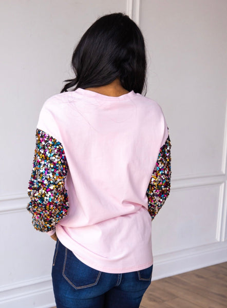 Pink Santa Sequin Sleeve Sweatshirt