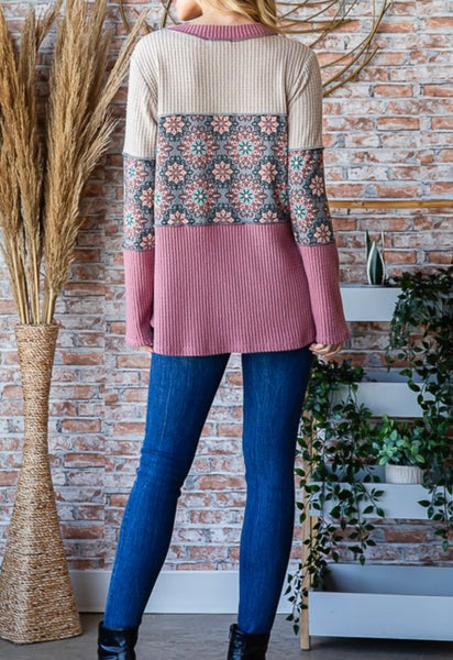 Mauve Geometric Waffle Top