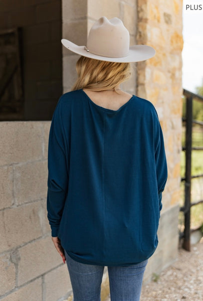 Plus Deep Teal Basic Long Sleeve Top