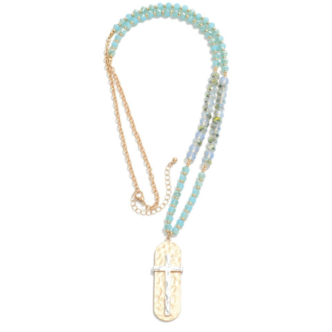 Turquoise Beaded Necklace with Cross