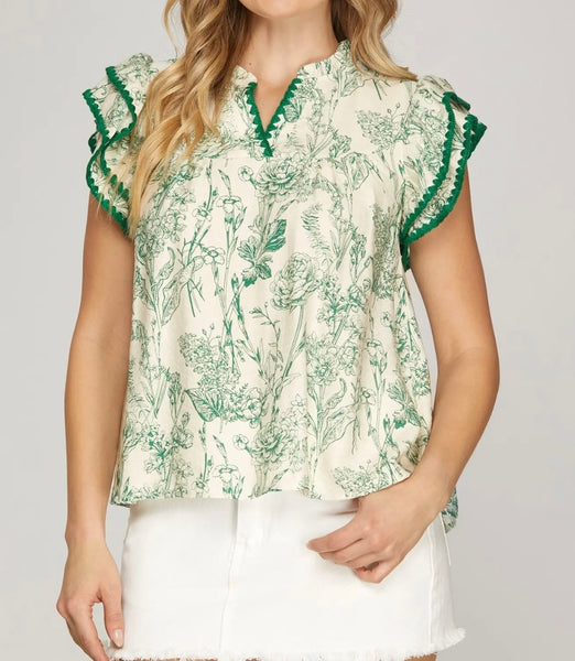 Floral Ruffle Sleeve Top