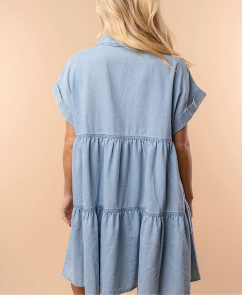 Denim Dress with Pearls