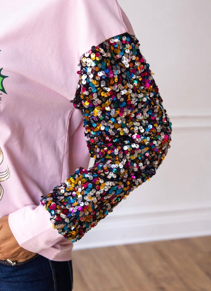 Pink Santa Sequin Sleeve Sweatshirt