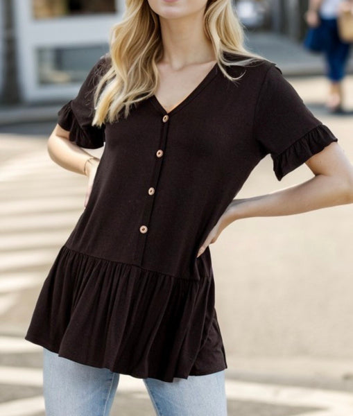 Ruffled Front Button Top